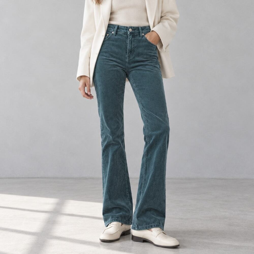 Pilcro Anthropologie Teal High Rise Bootcut Corduroy Full Length Pants 27